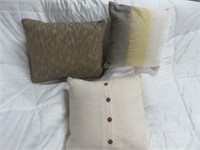 (3) WOVEN GOLD, GRAY AND TAN ACCENT PILLOWS