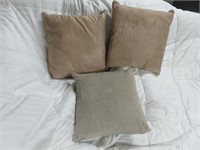 (3) SOLID BEIGE ACCENT PILLOWS 18" X 18"