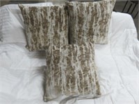 (3) TAUPE AND BEIGE ACCENT PILLOWS 22" X 22"