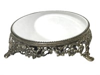 Decorative Silver Tone Mirrored Pedestal