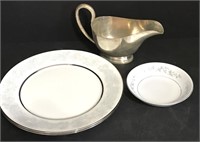 Sterling Silver Gravy Bowl and Oxford China