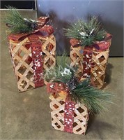 Set of 3 Pre-lit Cork Accent Christmas Gift Boxes