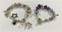 2 Pandora Style Bracelets w/ some Sterling Charms