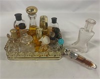 17 Mini Perfume Bottles on Tray