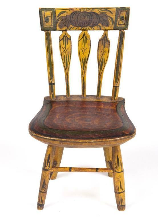 Outstanding American paint-decorated doll's / salesman sample late Windsor-style arrowback side chair, 8 1/8" HOA