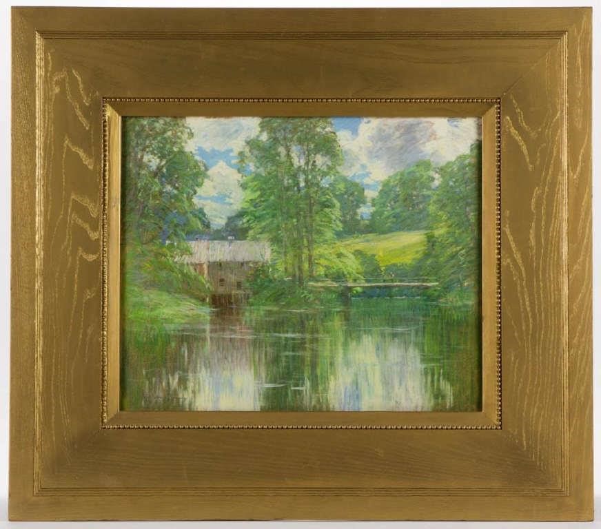 John Appleton Brown (American, 1844-1902) pastel landscape with mill