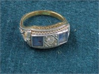 14K Filigree Diamond & Sapphire Ring