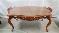 ANTIQUE CARVED BURLED WALNUT COFFEE TABLE