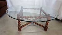 LARGE ROUND BEVELLED GLASS TOP COFFEE TABLE