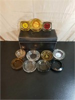 (11) Vintage Ashtrays In Leather Box