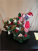 (2) Holiday Wrethes And A Candy Cane Decor
