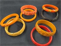 7 Carved Bakelite Bracelets