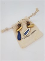 Chunky Gold Colour Earrings w/ Blue Teardrop Stone