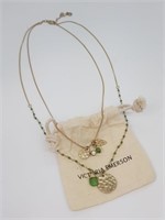 Gold Colour Necklace with Olive Green Stones