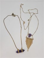 Purple Stone Necklaces w/ Gold Chains