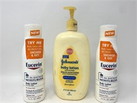 Eucerin body lotions, and Johnson's baby lotion