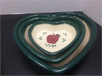 3 PC NESTING APPLE DISHES AND CERAMIC PIE PLATE