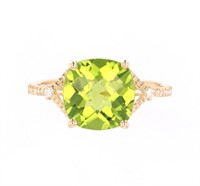 Green Peridot & Diamond 14K Gold Ring