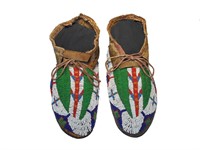 Sioux Beaded Hide Hard Soled Moccasins 1860-1880's