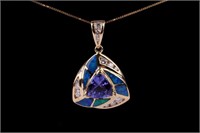 Tanzanite & Blue Green Opal Diamond 14k Necklace