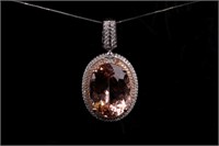 RARE Morganite & Diamond 14K White Gold Necklace