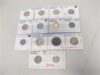 Lot of 14 Carded Vintage Canada Canadian Coins Som