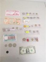 Lot of Foreign Coins & Paper Currency