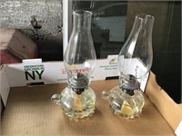 2 OIL LAMPS WITH GLASS SHADES