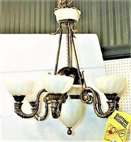 Ornate Brass Alabaster Chandelier