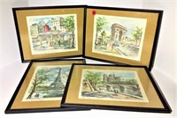 Signed Framed Paris Watercolors by Arno