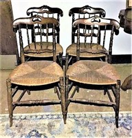 Antique Carved Chairs with Rush Seats