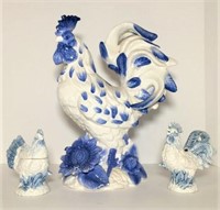 Blue & White Rooster Sculpture & Bella