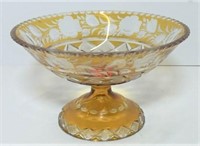 Amber Cut to Clear Compote Bowl