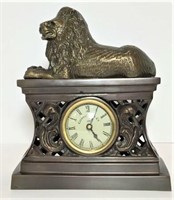Colonial Clock Co. Metal Lion Mantel Clock