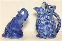 Blue & White Frog Pitcher & Blue Elephant