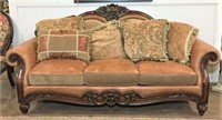 Carved Sofa with Leather & Upholstered