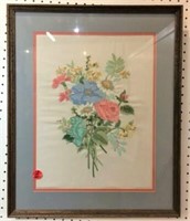 Framed Floral Bouquet Embroidery