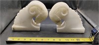 Alabaster Ram Bookends. Chip on inside horn,