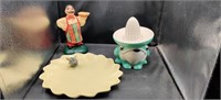 California Pottery Cheese Dish(chip),Frog Juicer,