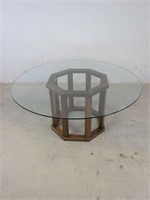 Octagonal Wooden Table w/ Circular Glass Top