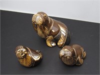 (3) Hand Made Uruguay Walrus Figurines