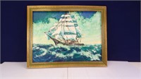 27" x 21" Artist Signed & Framed Oil Ship Painting
