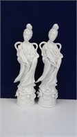 Pair of (2) White Ceramic Asian Statuettes