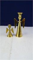 Pair of (2) Gold Toned Candle Holders: Angel Theme