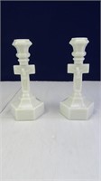 Paif of (2) White Crucifix Designed Candle Holders