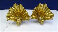 (2) brass seashell candle holder