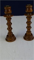 (2) Dark Wood Lathed Candle Stick Holders