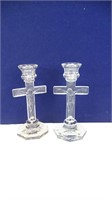 Pair of (2) Glass Crucifix Candle Holders