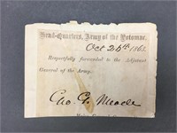 George G. Meade. Clipped Signature.