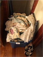 Tote w/ Assorted Bed Linens and Other Items